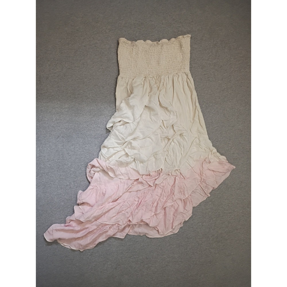 Rancho Estancia Womens Smocked Strapless Ruffle Ombre Midi Dress Pink Cream L
